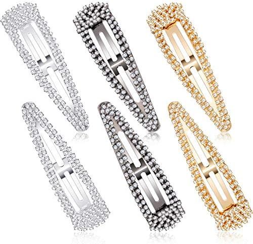 6 Pieces 4 Inch Rhinestone Snap Hair Clips Hair Barrettes Hairpins Crystal Metal Hair Clips for W... | Amazon (US)
