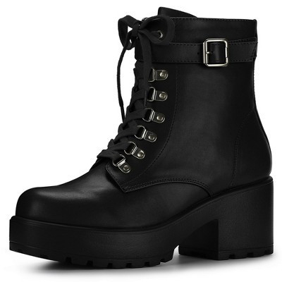 BLISSFUL STEP Women's Zip Chunky Heel Platform Ankle Combat Boots Black 8.5 | Target