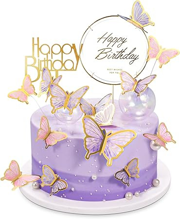 LANGPA 22-Pieces Butterfly Cake Decorations With Happy Birthday Acrylic Cake Toppers for Baby Sho... | Amazon (US)