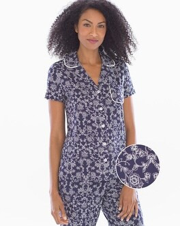 Lace Short Sleeve Notch Collar Sleep Top Enchantment Navy | Soma Intimates