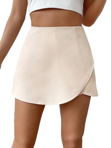 Floerns Women's Casual Solid High Waist Split Wrap Front Summer Short Skorts Skirts Beige Medium ... | Amazon (US)