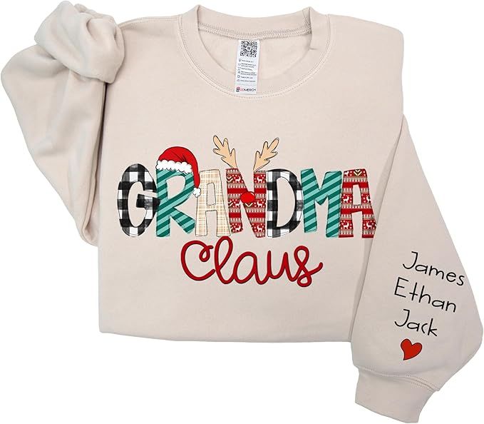 Godmerch Grandma Claus Sweatshirt Personalized Grandma Nickname with Kid Names, Custom Grandma Gi... | Amazon (US)