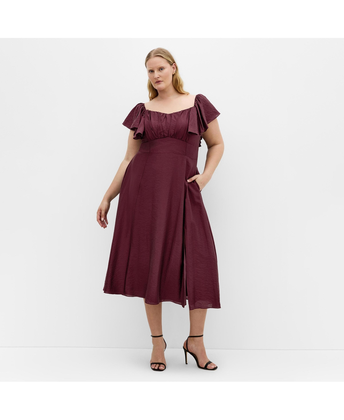 City Chic Women's Alisia Tie-Back Midi Dress - Dark cherry | Macy's