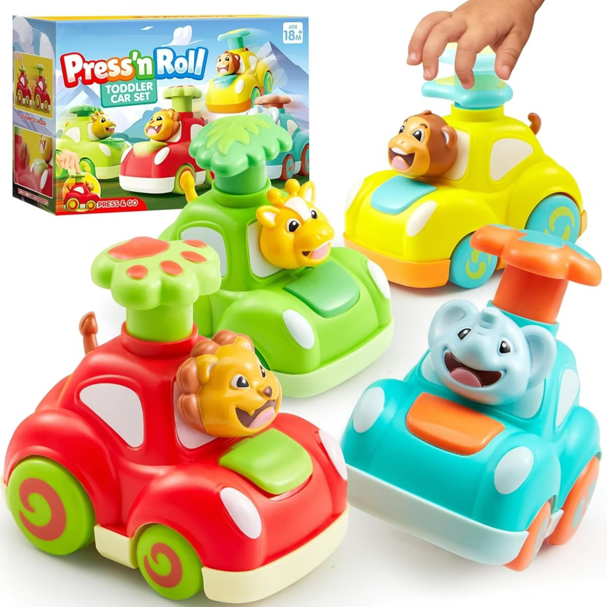 Joyfy Animal Toy Cars, 4Pcs Jungle Fun Press & Go Car Set - Elephant, Monkey, Giraffe, Lion, Wind... | Target