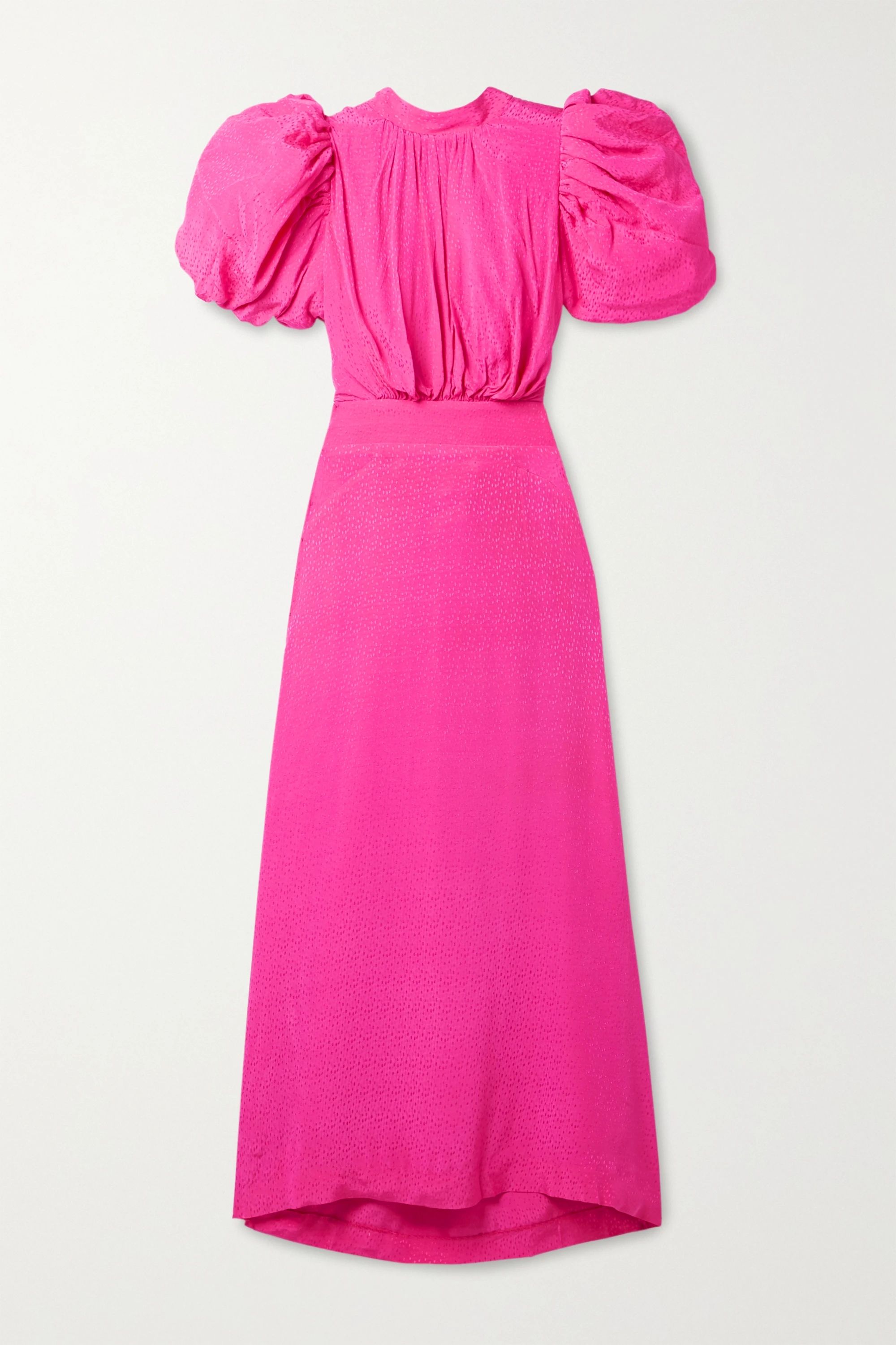 Bright pink Dawn open-back satin-jacquard midi dress | ROTATE Birger Christensen | NET-A-PORTER | NET-A-PORTER (US)