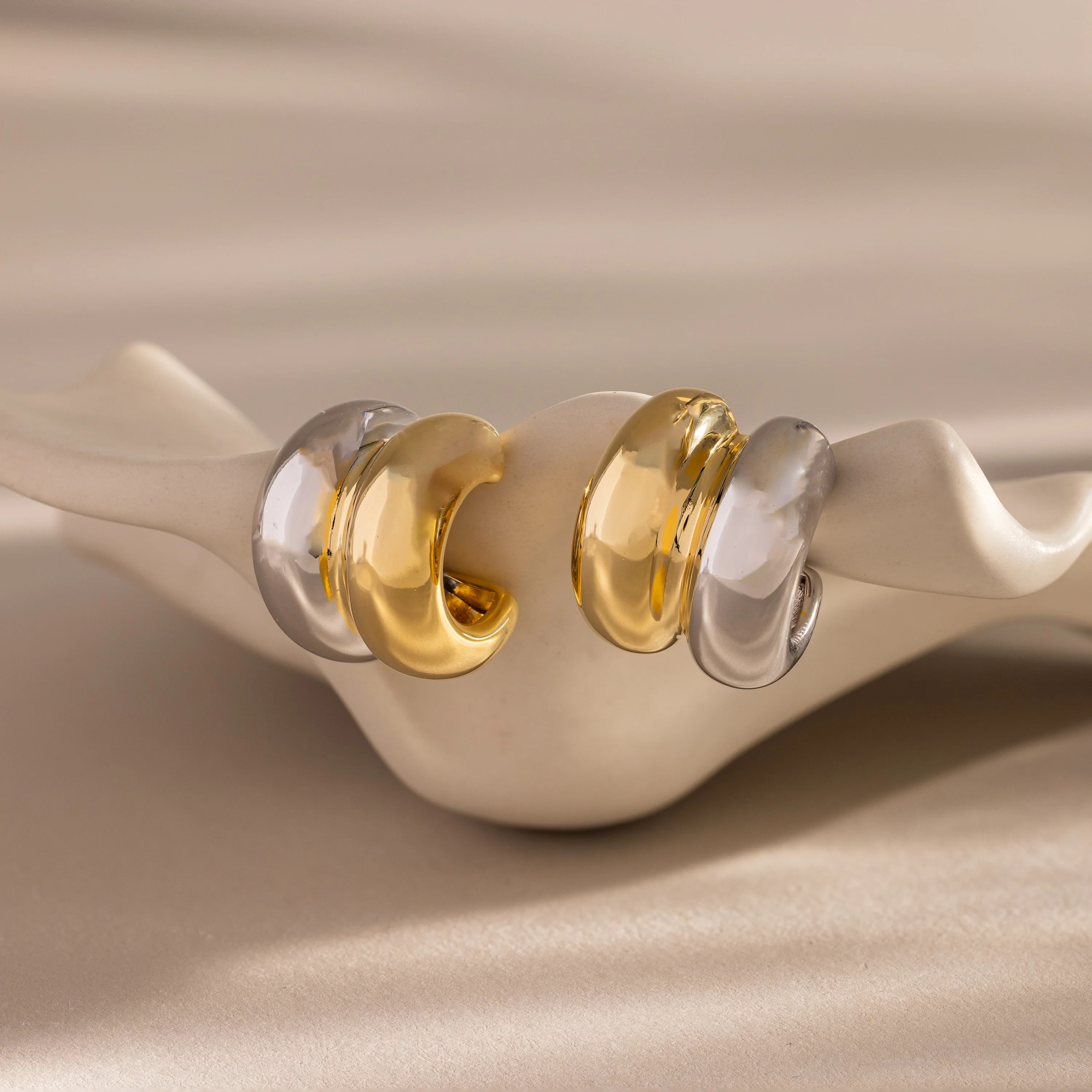 Mixed Metal Gold & Silver Puff Stud Earrings | Caitlyn Minimalist | Caitlyn Minimalist