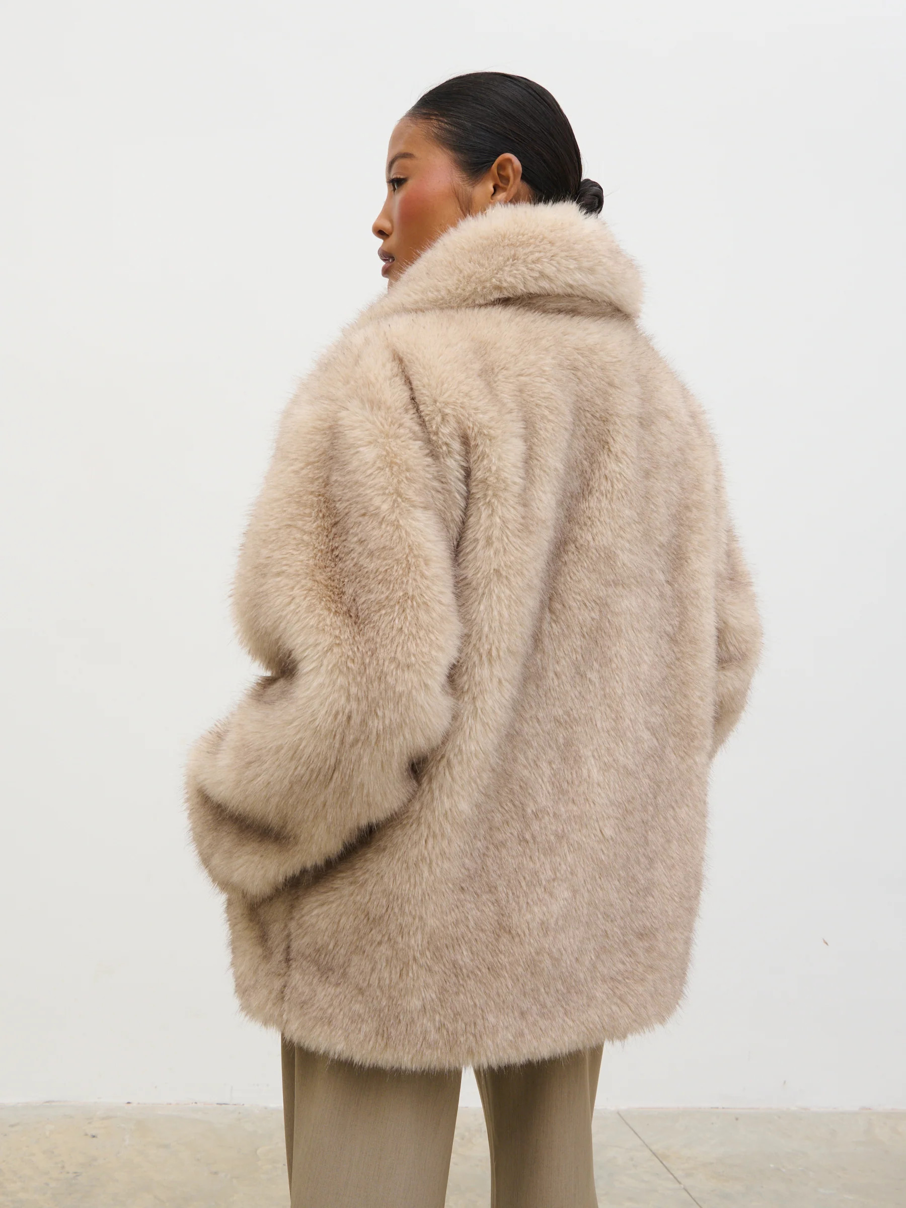 Agatha Short Faux Fur Coat - Beige Marl | Pretty Lavish (UK)
