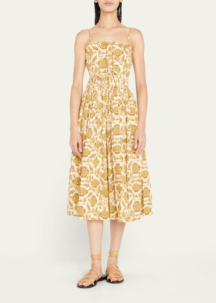 Katrina Square-Neck Floral Cotton Midi Dress | Bergdorf Goodman