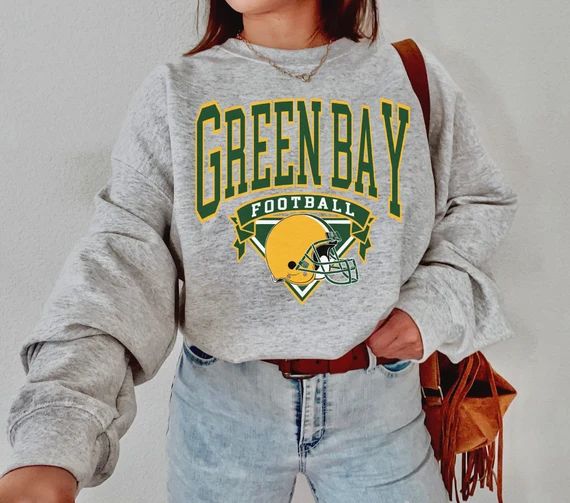 Green Bay Football Sweatshirt | Vintage Style Green Bay Football Crewneck | Football Sweatshirt |... | Etsy (US)
