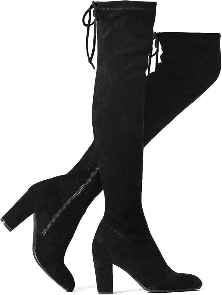 Shoe'N Tale Women's Chunky Heel Back Zipper Sexy Pointed Toe Over The Knee Thigh High Boots | Amazon (US)