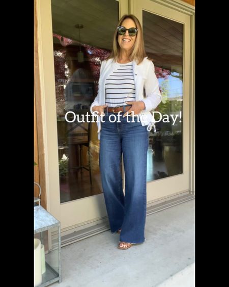 Outfit of the day! 
New Caslon tank! It’s thicker weight, flattering, and $25! Why not get all seven colors? Frame Palazzo jeans are a favorite of mine.  Plus, I love the cotton gauze utility jacket.  I like to add my accessories, too! 

Jeans and jacket run big. Size down. 😊

#LTKOver40 #LTKFindsUnder50 #LTKFindsUnder100