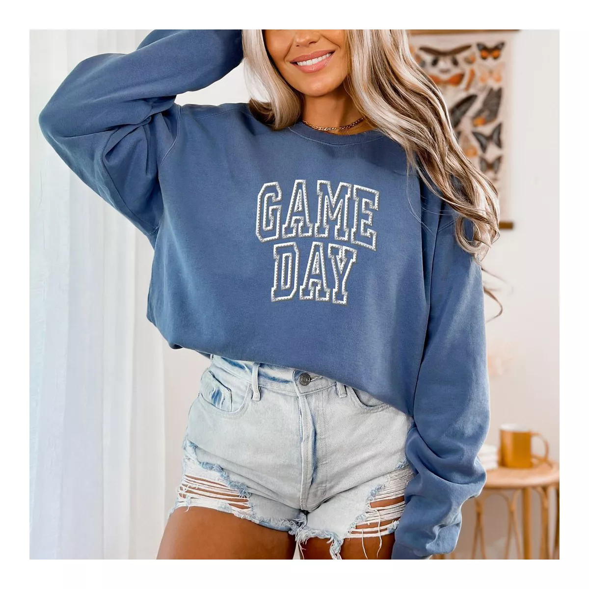 Simply Sage Market Women's  Garment Dyed Graphic Sweatshirt Embroidered Game Day Arched | Target