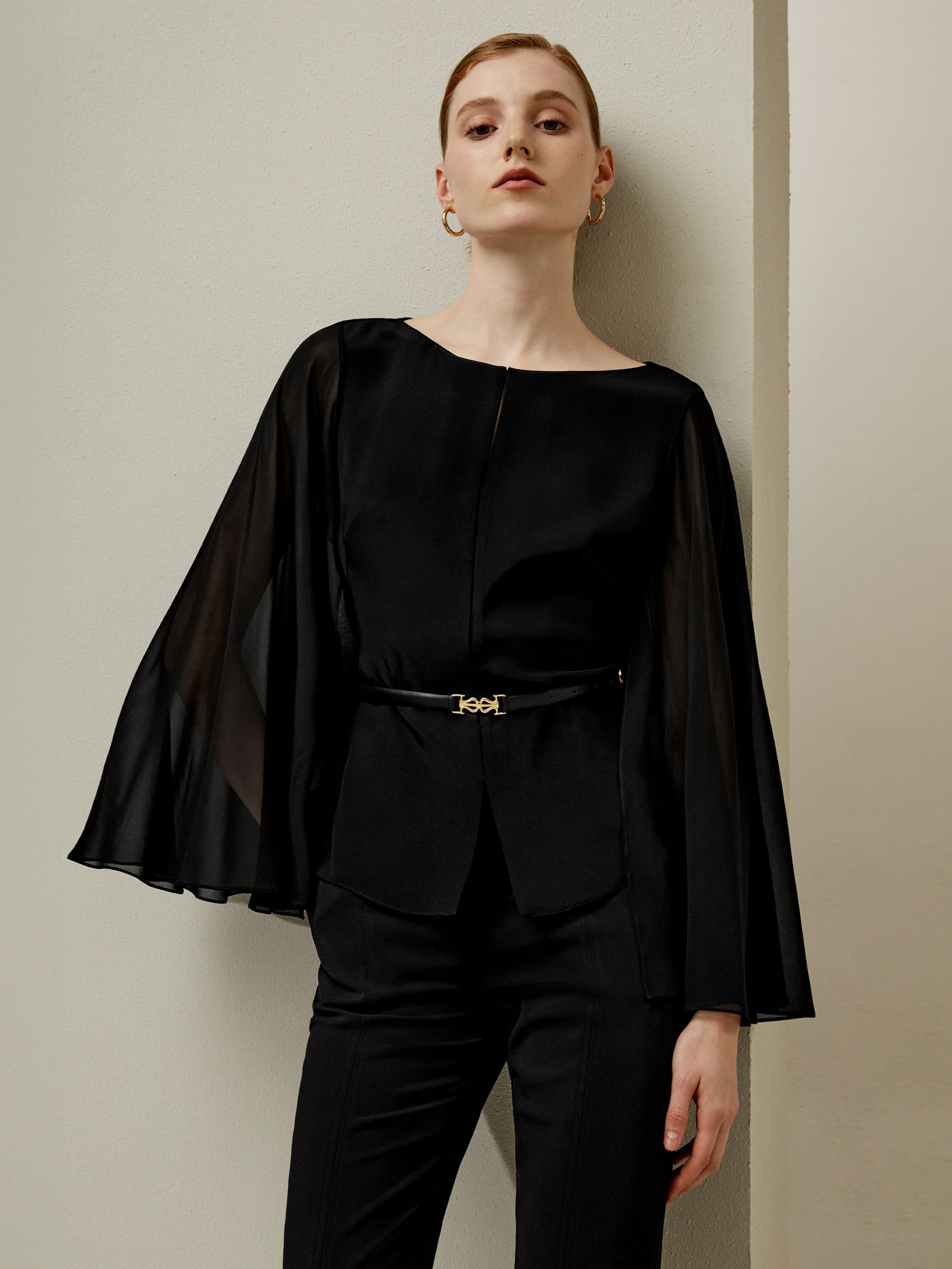 Crewneck Cape-Style Blouse | LilySilk