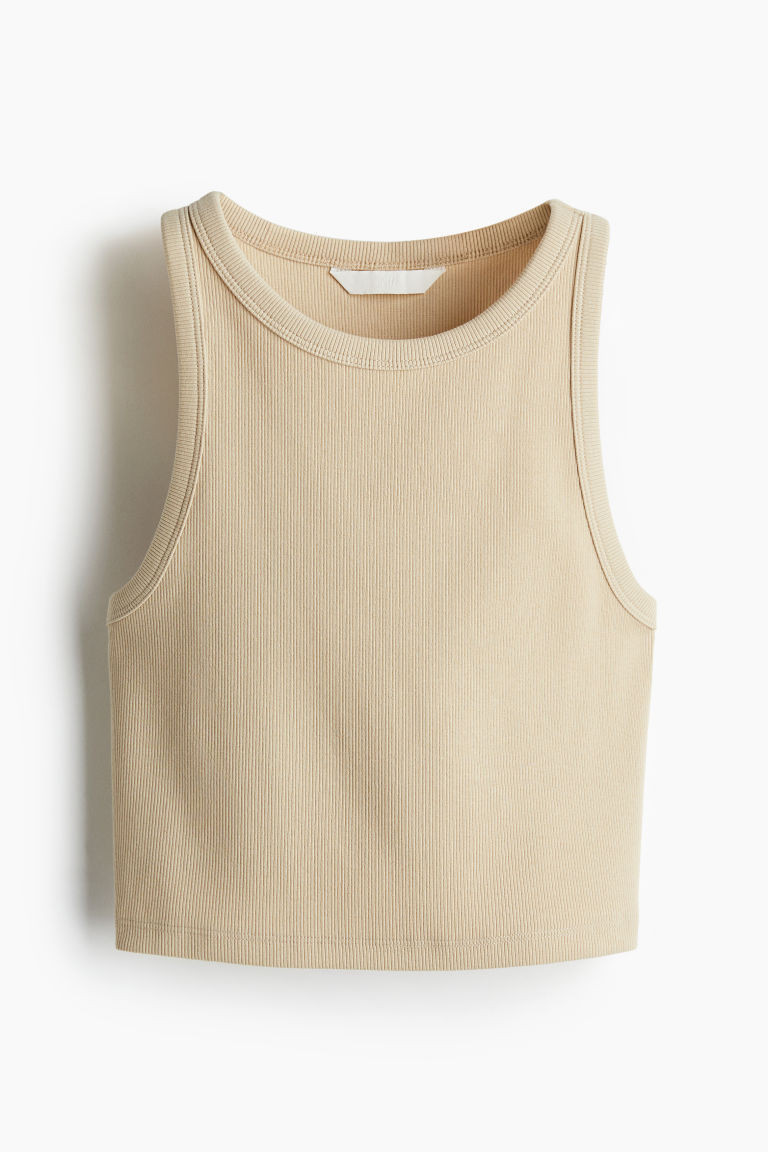 H & M - Cropped Ribbed Tank Top - Beige | H&M (US + CA)