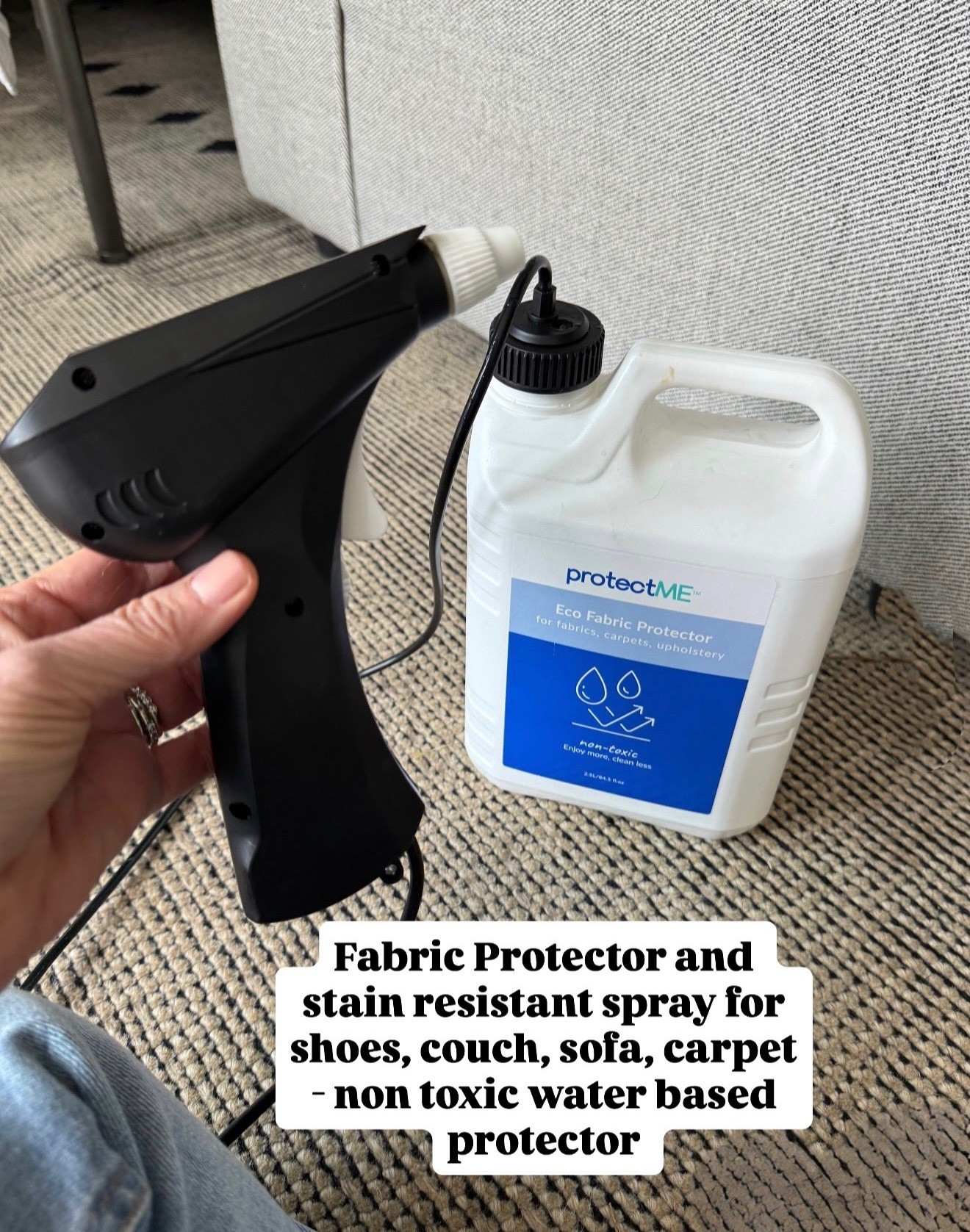 Great for outdoor patio cushions too 
Fabric protector and stain resistant spray