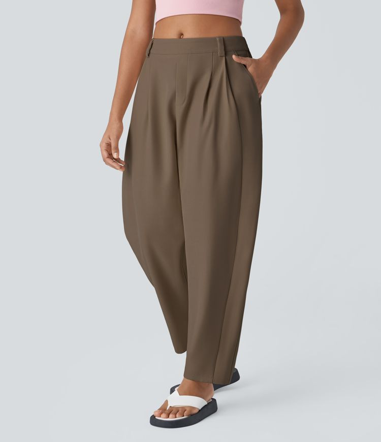 Women’s Mid Rise Side Pocket Barrel Leg Work Trousers - Halara | Halara UK