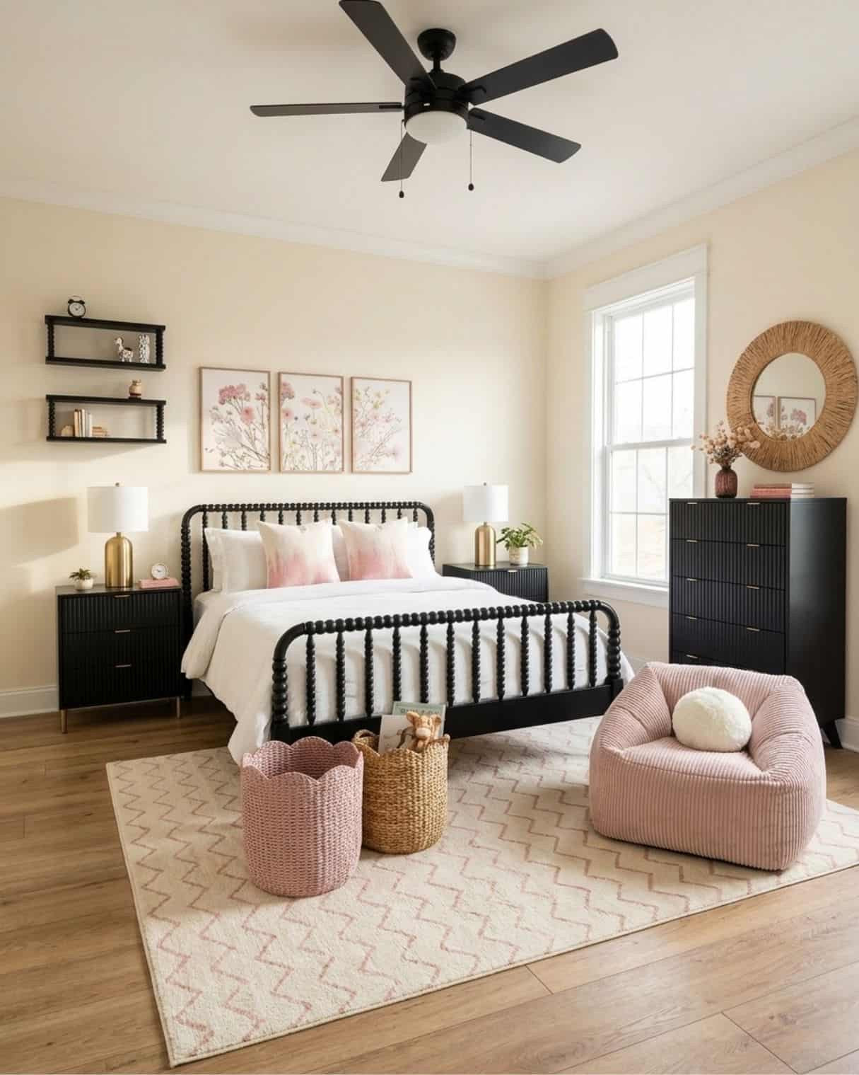 Playful Blush and Black Bedroom Design

*Note: This is a digital room mockup showcasing product styling ideas from my room design mood board.

#LTKHome