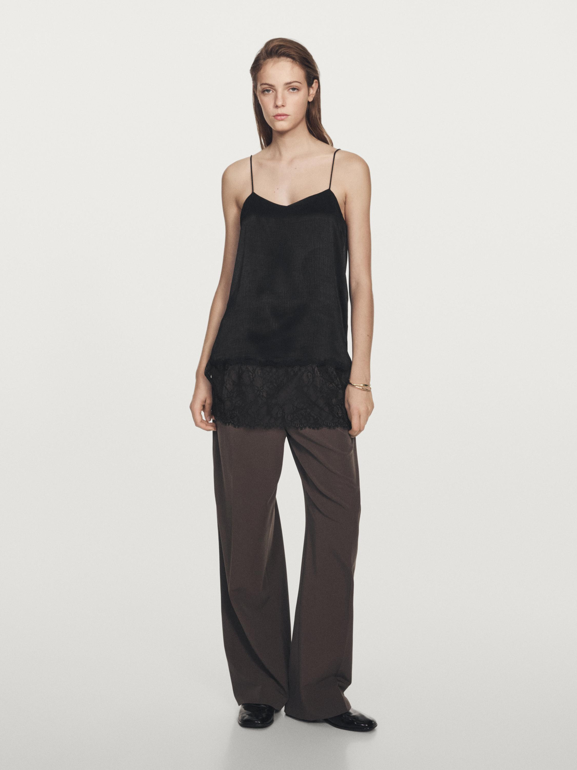 Camisole top with lace detail | Massimo Dutti UK