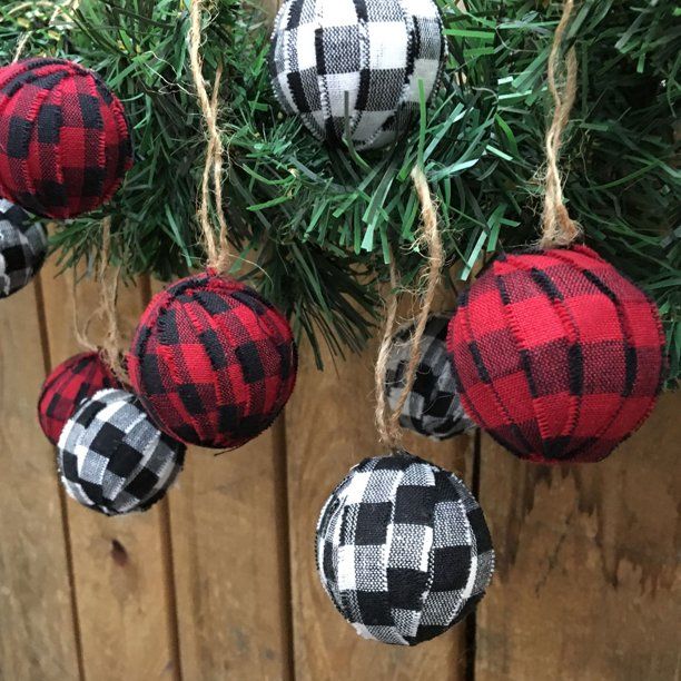 Red, White & Black Mini Buffalo Plaid Homespun Christmas 1.5" Ball Ornaments Set of 12 | Walmart (US)