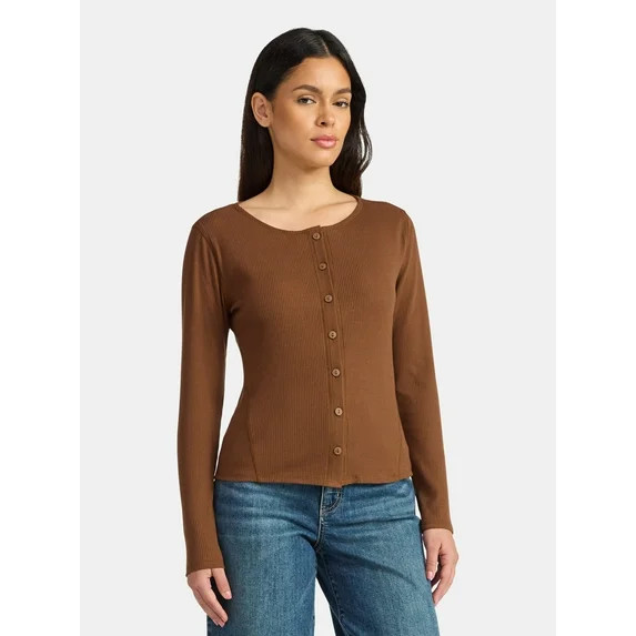 Time and Tru Women's Ribbed Knit Button Front Top, Sizes XS-XXXL - Walmart.com | Walmart (US)
