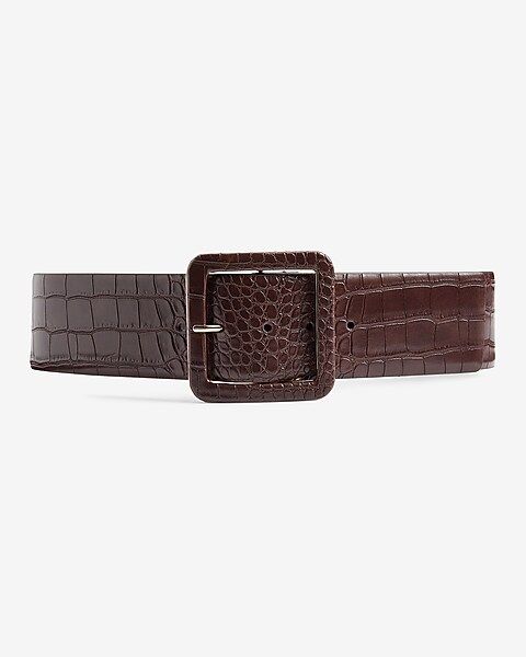 Croc-embossed Wide Prong Buckle Belt | Express