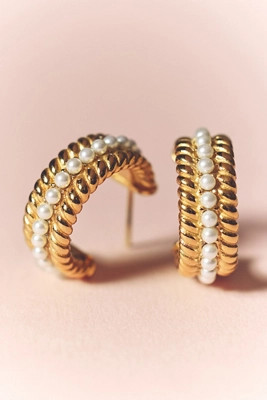 Braided Pearl Hoop Earrings | Anthropologie (US)
