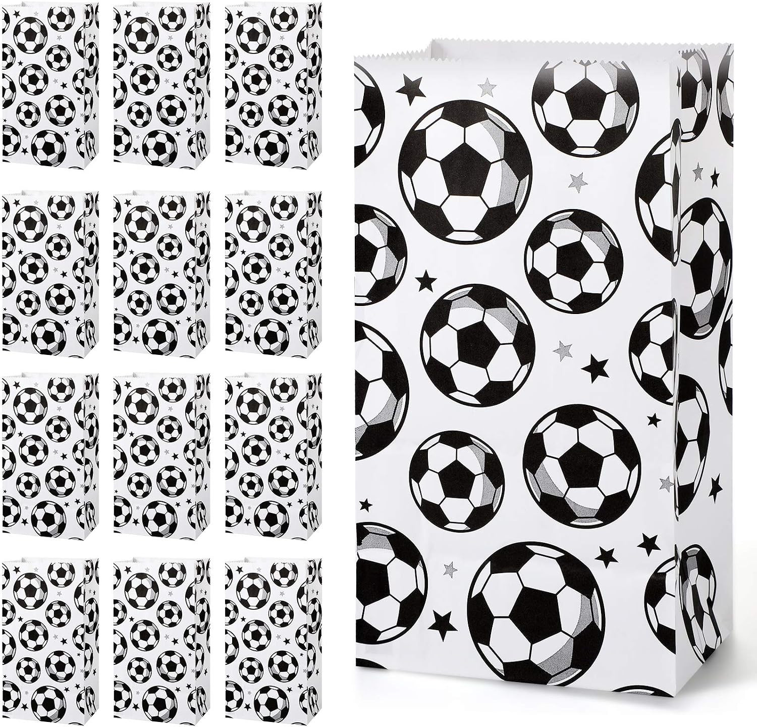 Blulu 30 Pack Paper Soccer Party Favor Bag Candy Goodie Treat Bags Soccer Print Gift for Football Themed Party Favors | Amazon (US)