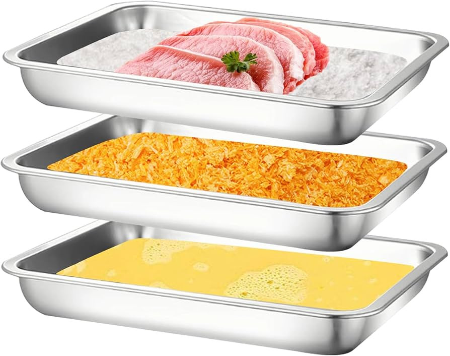3Pcs Stainless Steel Breading Trays Set, Breading Dishes for Chicken Breasts, Marinating Meat and... | Amazon (US)