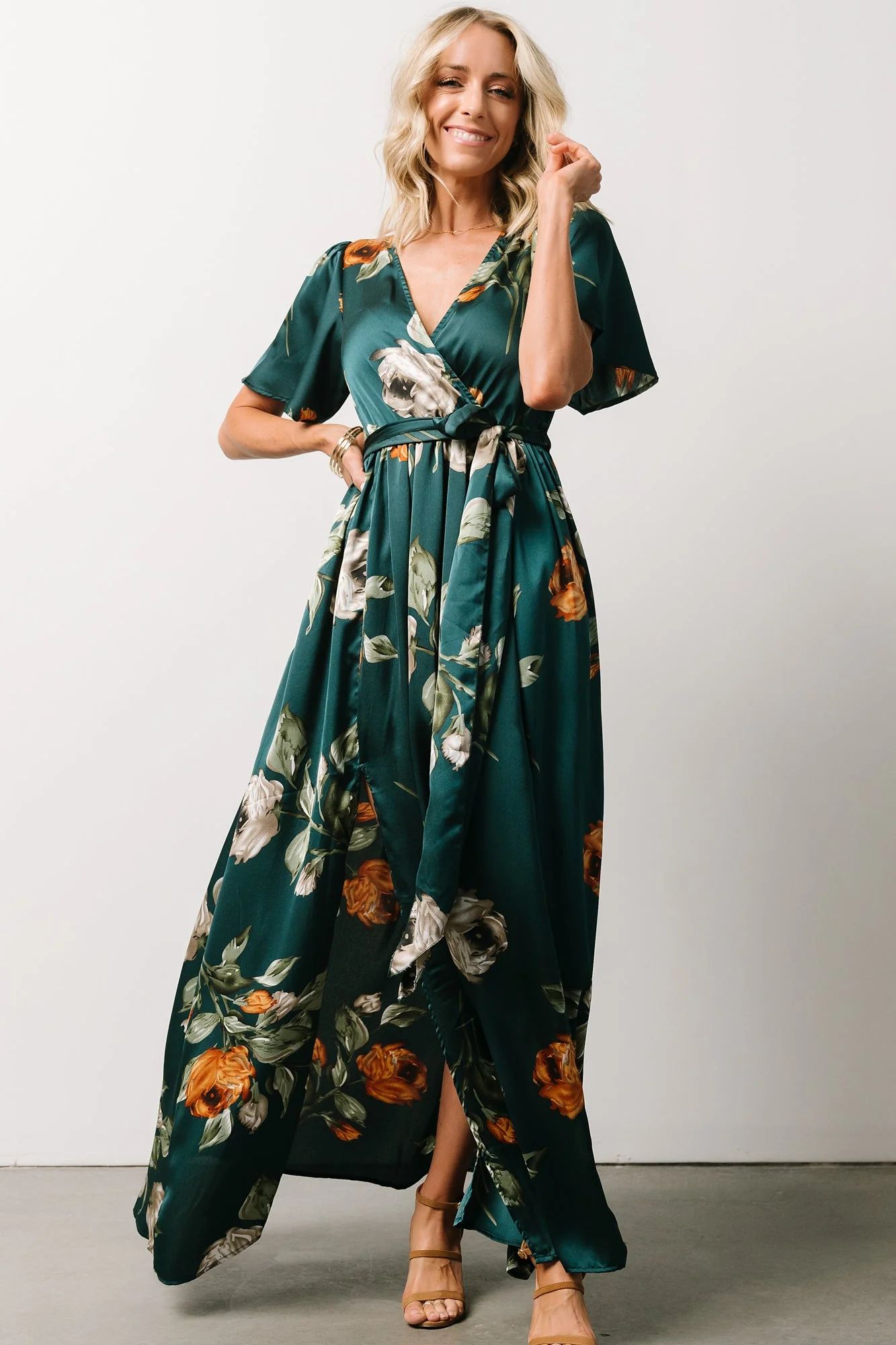 Sicily Satin Maxi Dress | Deep Topaz Floral | Baltic Born