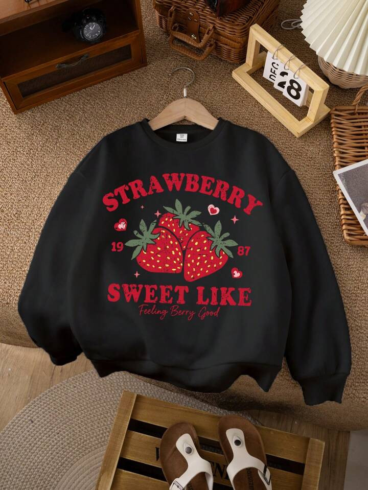 SHEIN Young Girls Casual Everyday Comfortable Knit Long Sleeve Thick Sweatshirt, Suitable For Aut... | SHEIN