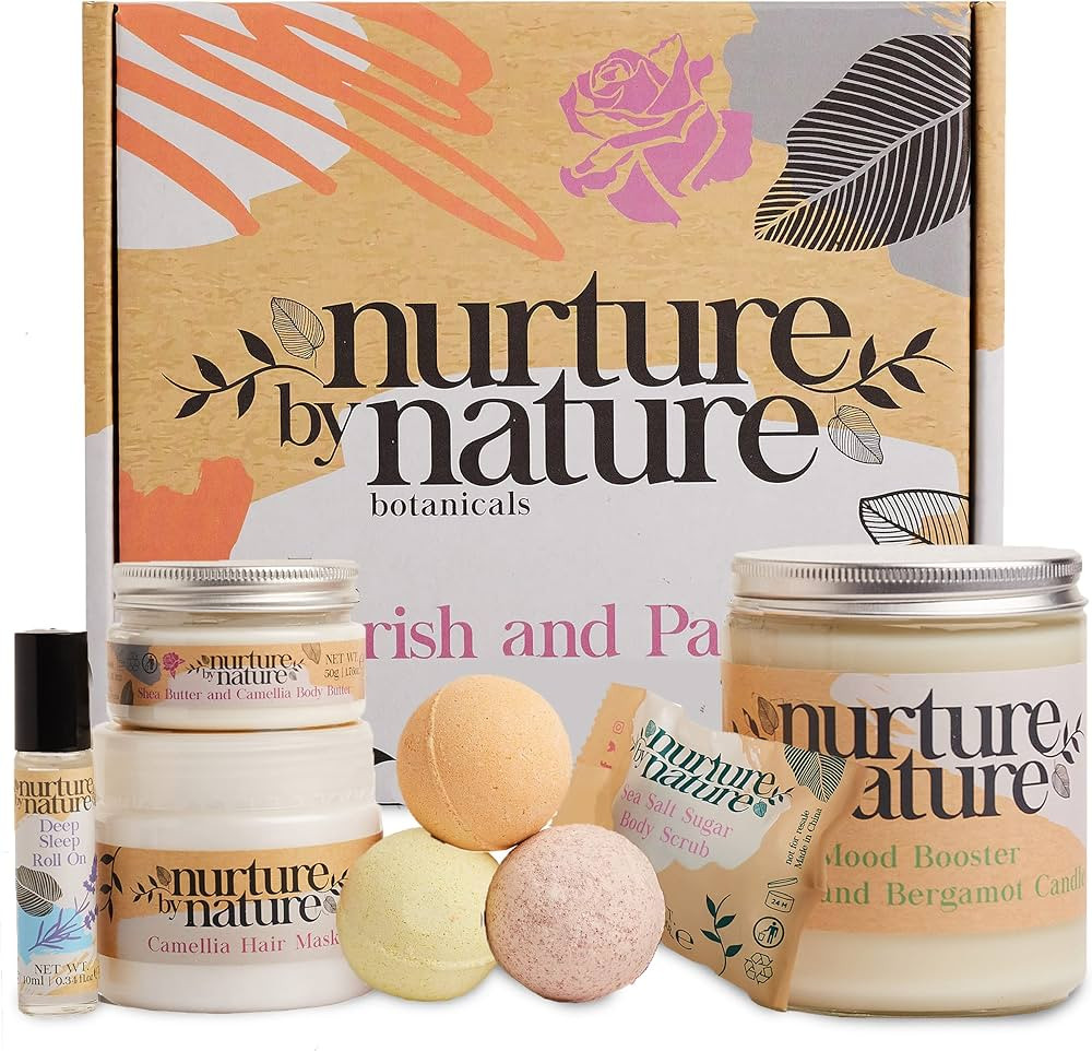 Nurture by Nature Pamper Bath Set - Natural Bath Gift Set for Women - At Home Spa Basket, Bath & ... | Amazon (US)