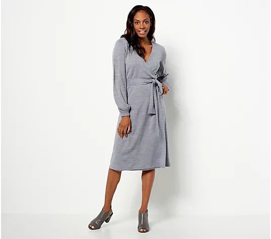 Girl With Curves Ribbed Faux Wrap Sweater Dress | QVC