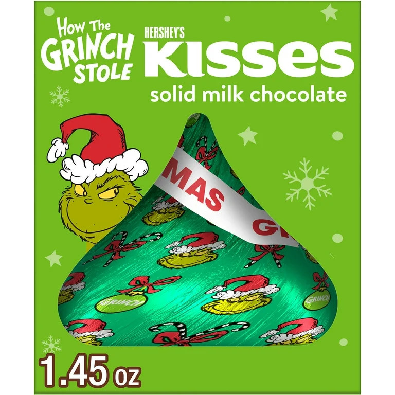 Hershey's Kisses Grinch Solid Milk Chocolate Christmas Candy, Gift Box 1.45 oz | Walmart (US)
