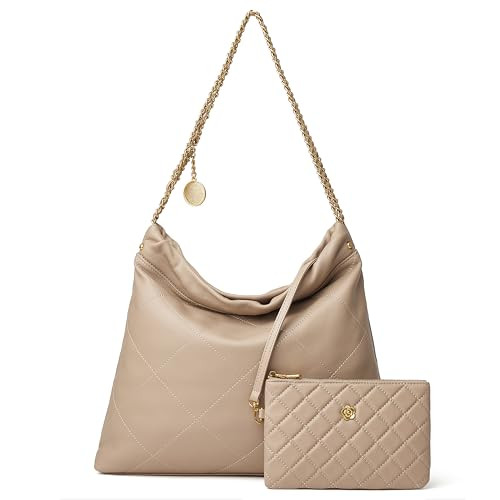 Quilted Leather Tote Bag for Women Large Shoulder Handbags Travel Work Purse(4-Khaki) | Amazon (US)