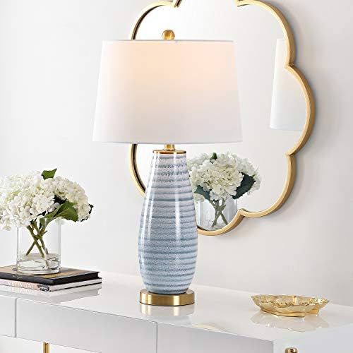 Safavieh Lighting Collection Eliana Blue Stripe Glass 27-inch Bedroom Living Room Home Office Des... | Amazon (US)