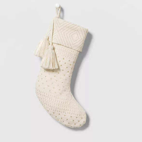 Woven Christmas Stocking with Metallic Stitching Ivory - Wondershop™ | Target