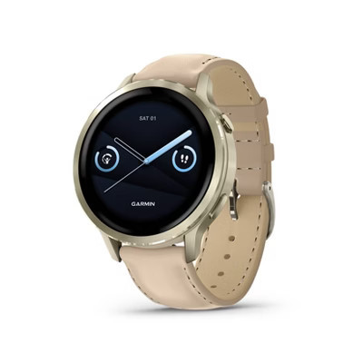 Garmin Venu 4 Smartwatch with Silicone and Leather Band - Lunar Gold/ Light Sand | Target