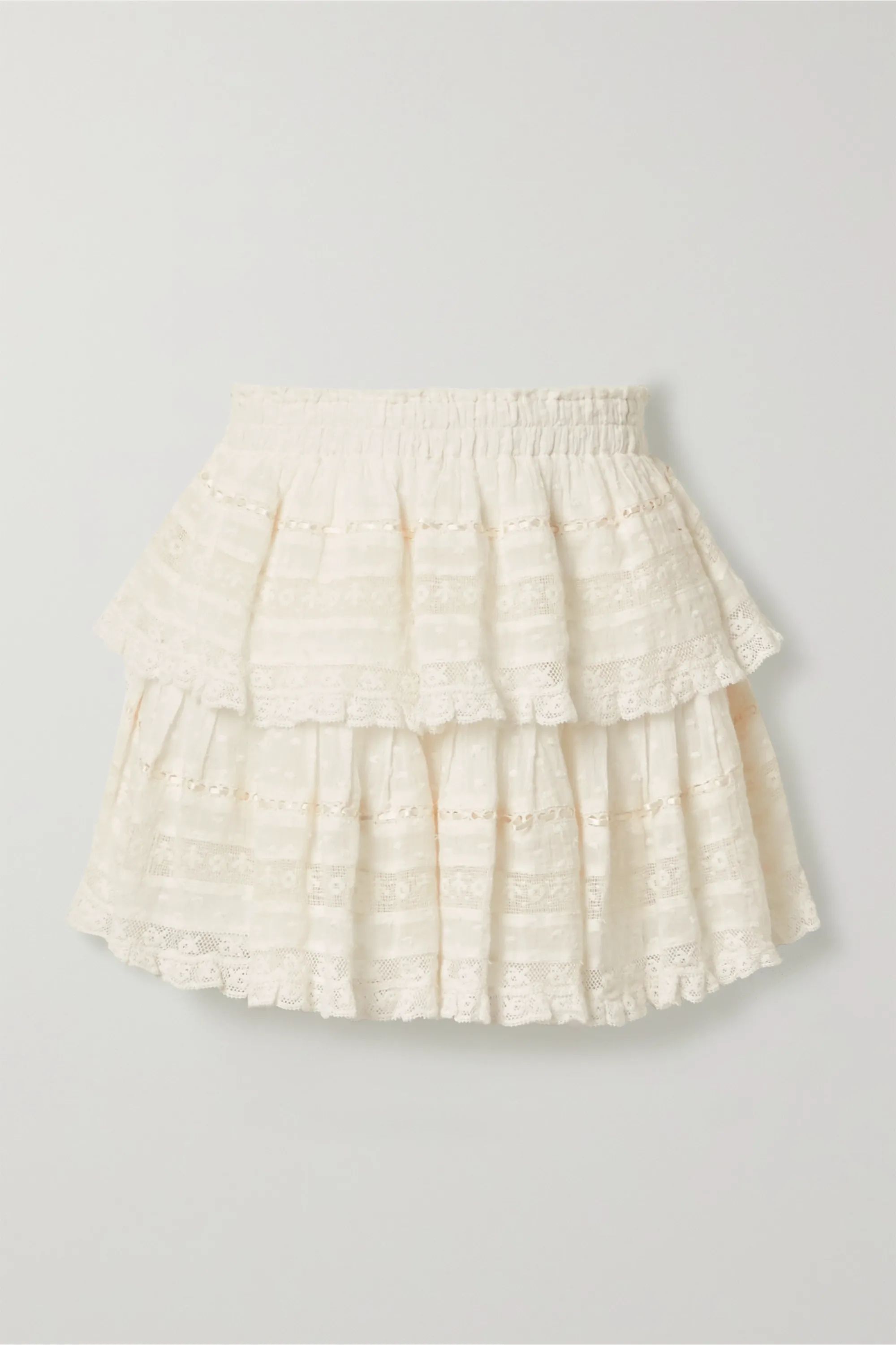 Ruffled crochet-trimmed Swiss-dot cotton-voile mini skirt | NET-A-PORTER (US)