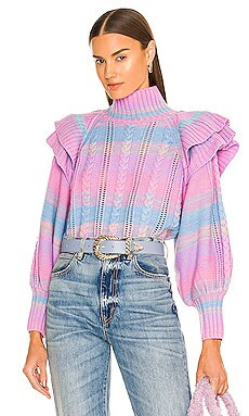 Something Navy Ruffle Mock Neck Sweater in Pink Combo from Revolve.com | Revolve Clothing (Global)