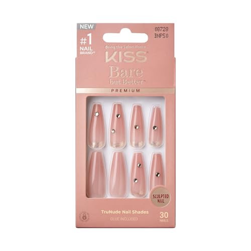 KISS False Nails Kit, Bare but Better Ready to Wear Sculpted Nails, Stick and Glue Included, X-Long, Coffin Shape with Rhinestones, Long-Lasting Hottest Trend Glue on Nails, Convenient & Easy to Apply | Amazon (US)