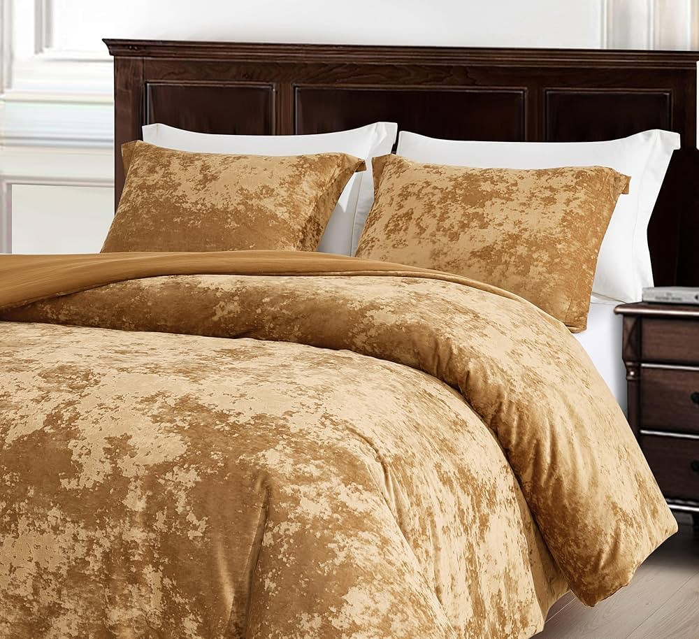 Chezmoi Collection Lux 3-Piece Caramel Gold Velvet Comforter Set King Size, All Season Lush Plush... | Amazon (US)