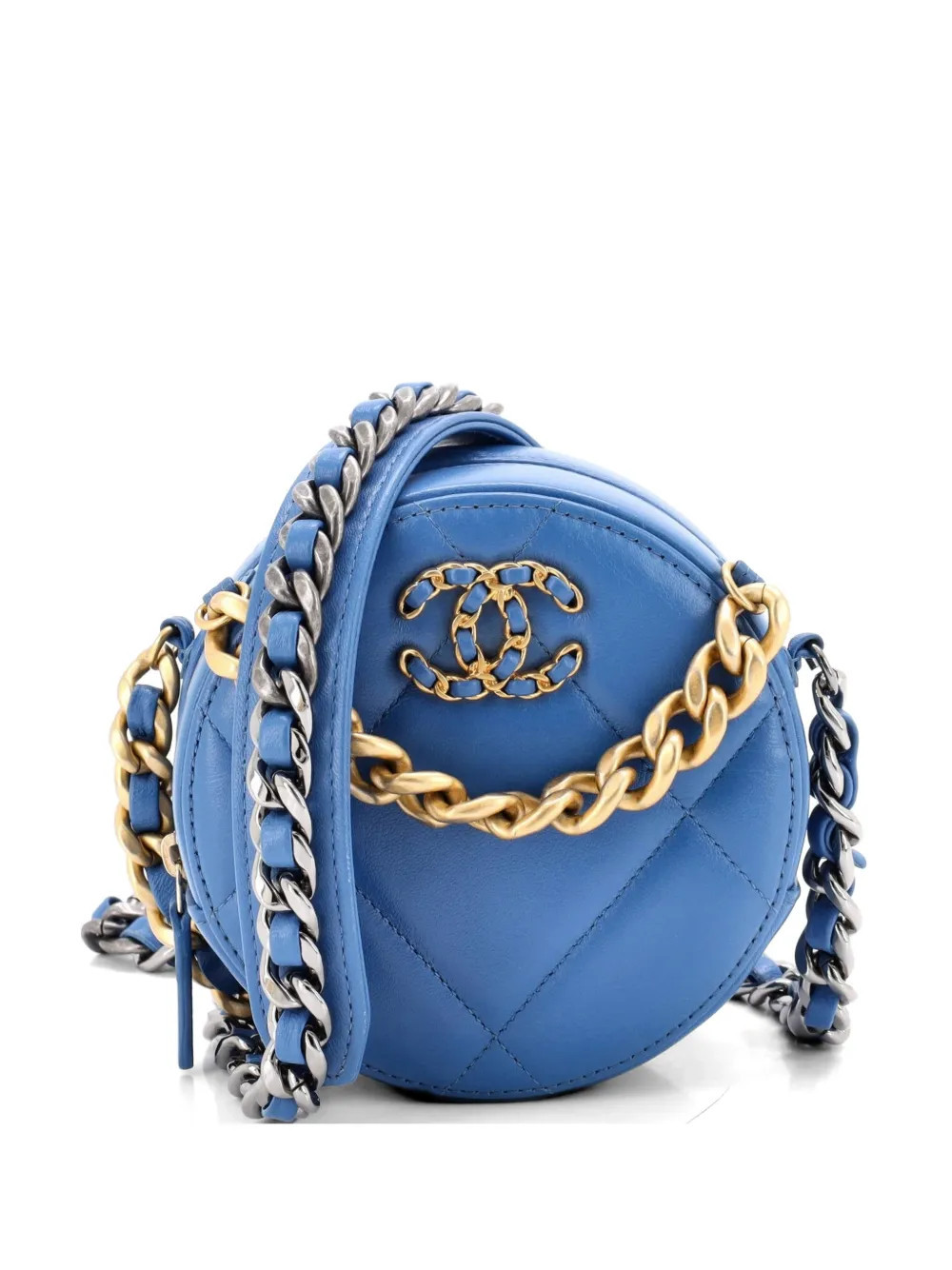 CHANEL Pre-Owned 19 Round with Chain Quilted Leather clutch bag - Blue | Farfetch Global