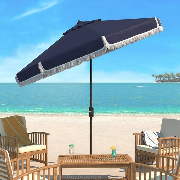 SAFAVIEH Milan Fringe 9 Ft Crank Outdoor Umbrella | Bed Bath & Beyond