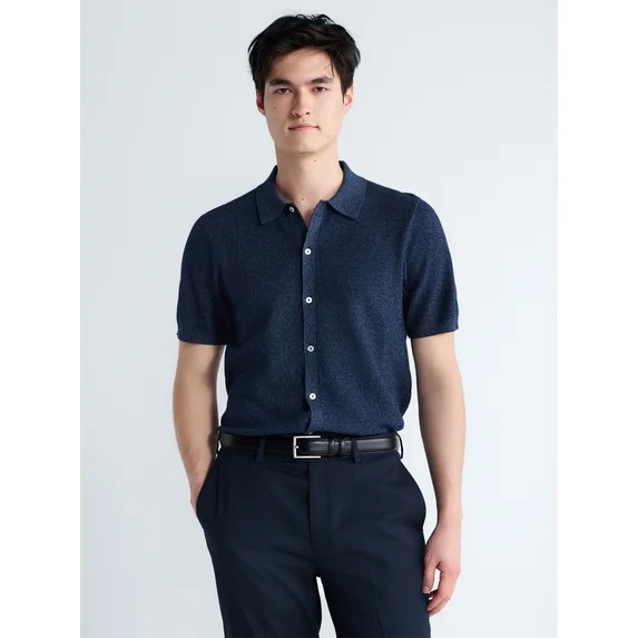 Free Assembly Men's Button Front Marled Sweater with Short Sleeves, Sizes S-3XL | Walmart (US)