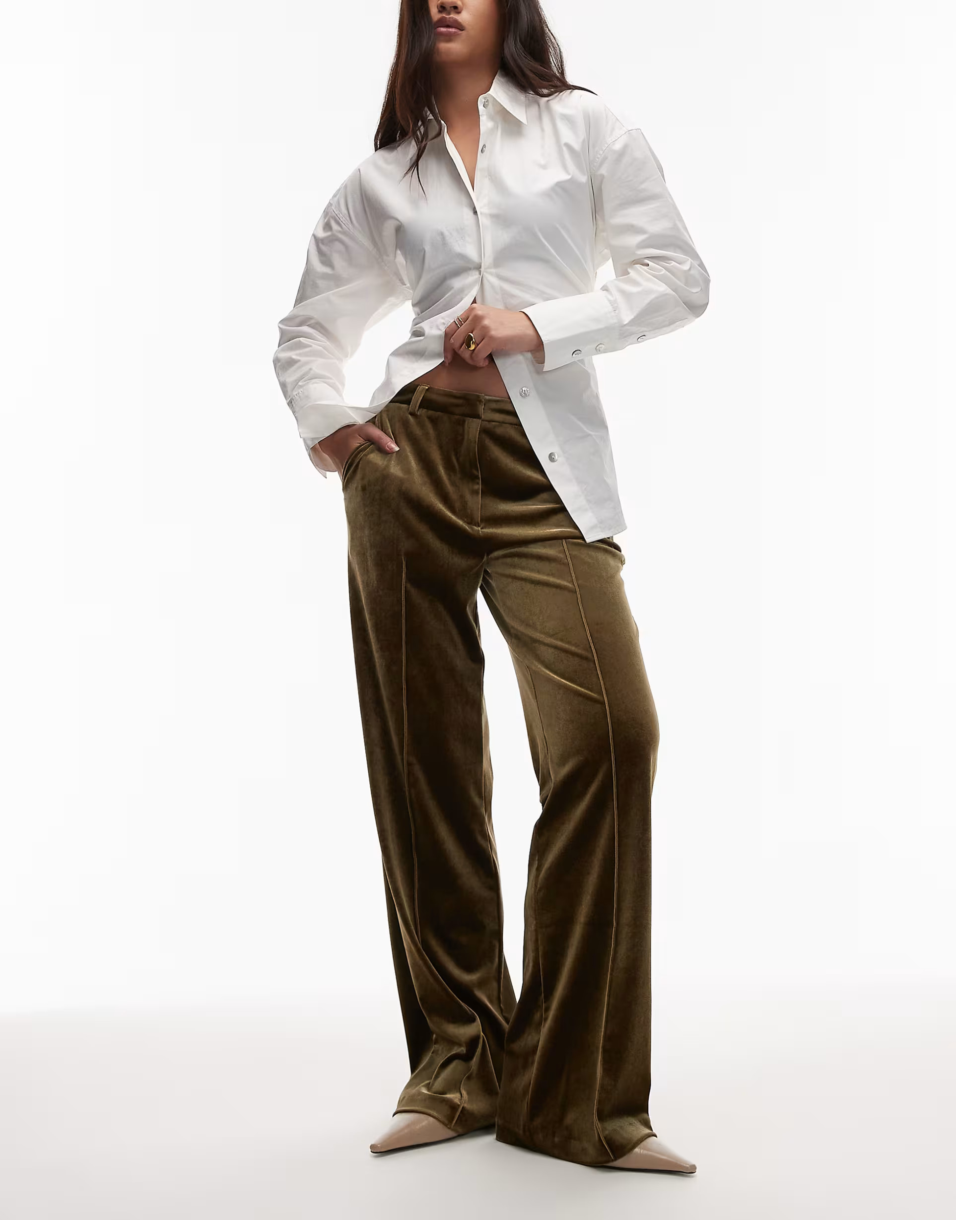 ASOS DESIGN tailored velvet slim straight leg pants in olive | ASOS (Global)