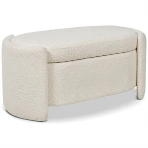 Jennifer Taylor Home Fuji 44" Upholstered Boucle Oval Storage Bench Ivory White | Cymax