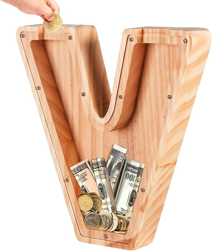 Bemaystar Letter Piggy Bank for Kids-Kids Piggy Bank for Boys Girls, 9 Inch Wooden Coin Bank Mone... | Amazon (US)