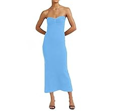 Women’s Midi Dress Sexy Sweetheart Neck Ribbed Knit Twisted Backless Sleeveless Summer Beach Pa... | Amazon (US)