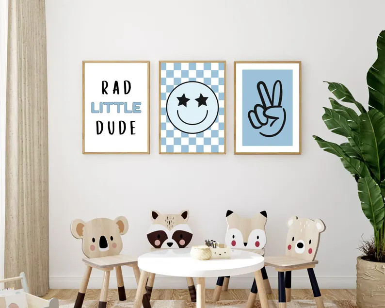 Boys Playroom Art Prints: Rad Dude, Smiley, Peace Sign (digital Download) - Etsy | Etsy (US)
