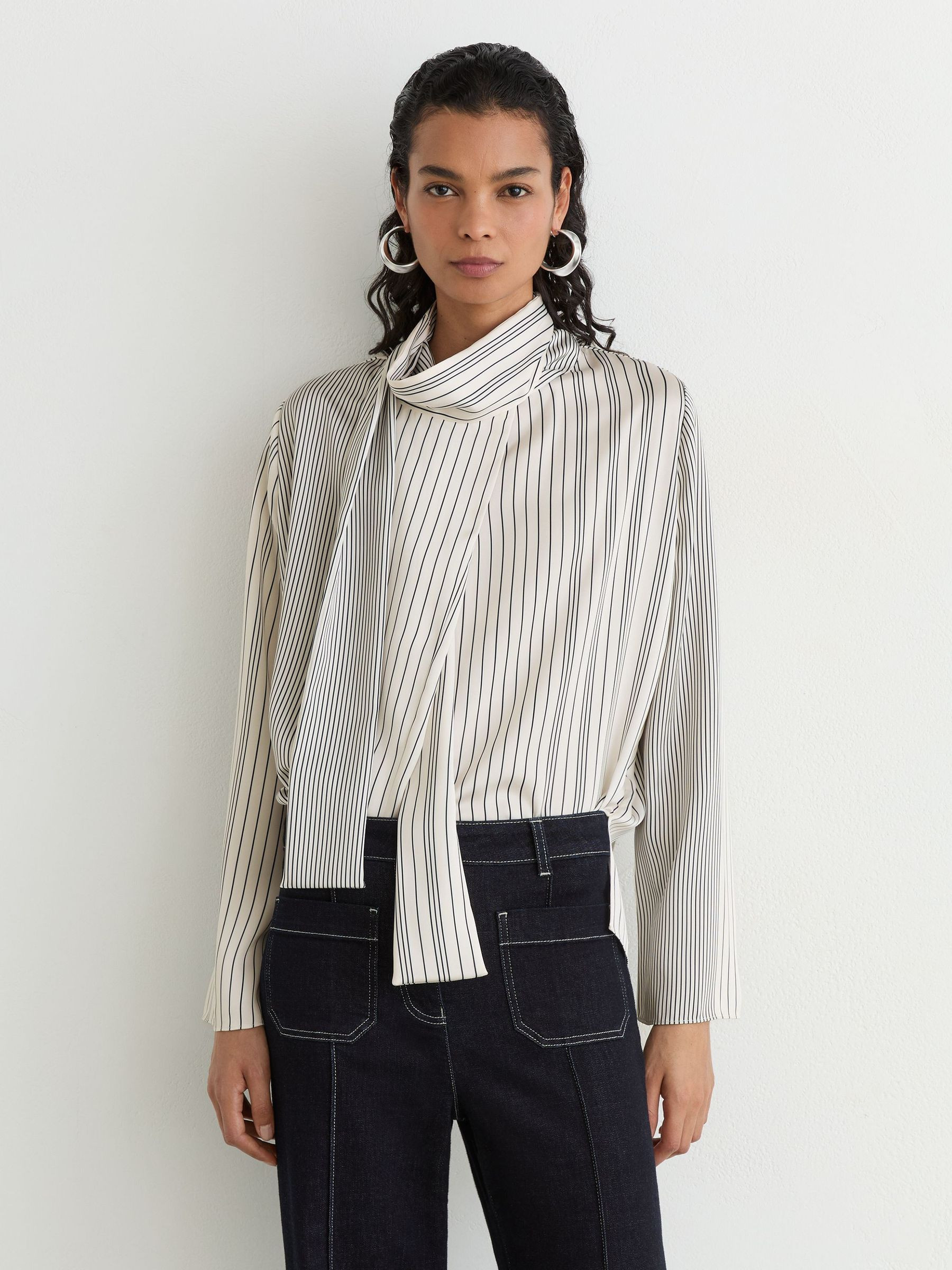 Striped Scarf-Neck Blouse | Reiss US